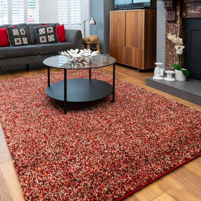 Super Soft Red Brown Mottled Shaggy Area Rug 200x290cm