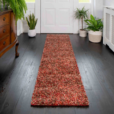 Super Soft Red Brown Mottled Shaggy Runner Rug 60x240cm DIY at B&Q