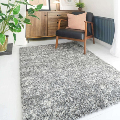 Super Soft Silver Grey Mottled Shaggy Area Rug 60x110cm