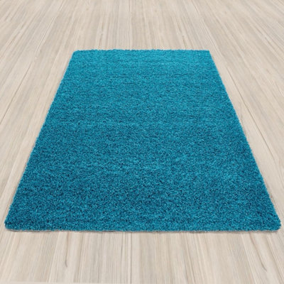 Super Soft Teal Blue Shaggy Rug Deep 5cm Pile Cosy Floor Rug for Home ...