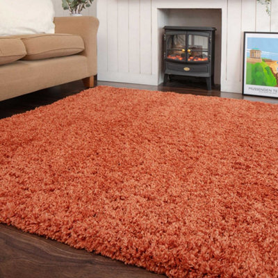 Super Soft Terracotta Orange Shaggy Area Rug 120x170cm