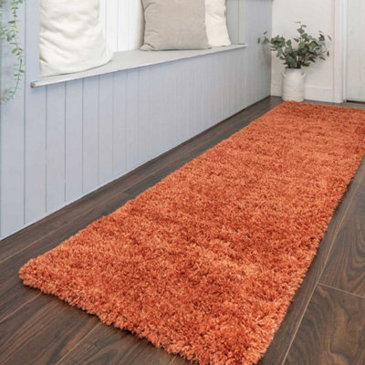 Super Soft Terracotta Orange Shaggy Runner Rug 60x240cm