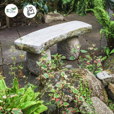 Superb Rustic Stone Carved Garden Bench