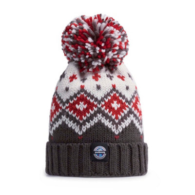 Superbobble Reflective Nordic Knit Bobble Hat - Graphite Red Tyrol