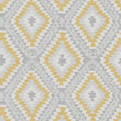 Superfresco Aztec Geometric Grey / Ochre Wallpaper
