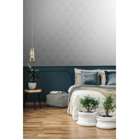 Superfresco Diamond Geometric Grey / Silver Metallic Wallpaper