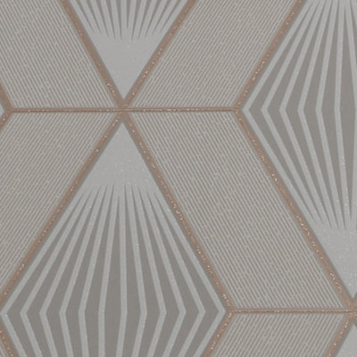 Superfresco Diamond Geometric Taupe / Rose Gold Metallic Wallpaper