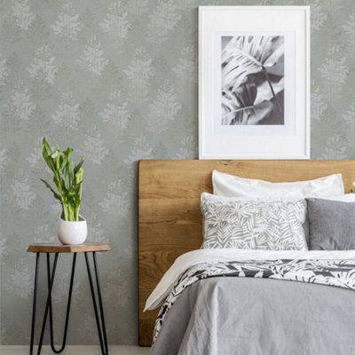 Superfresco Easy Autumn Floral Sage Green / Grey Wallpaper DIY at B&Q