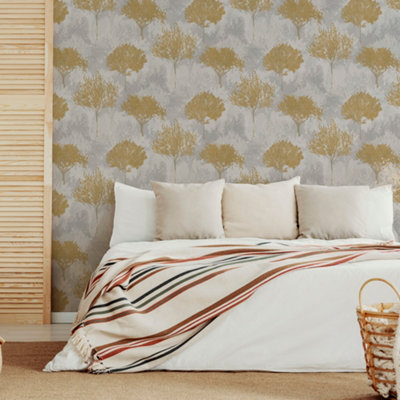 Superfresco Easy Birch Forest Mustard Wallpaper