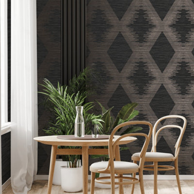 Superfresco Easy Black & Rose Gold Serenity Large Scale Geometric Wallpaper