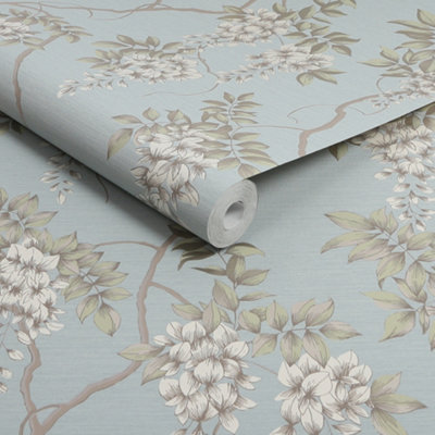Superfresco Easy Duck Egg Wisteria Floral Wallpaper