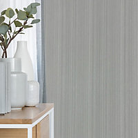 Superfresco Easy Glitter Stria Textured Plain Silver Wallpaper