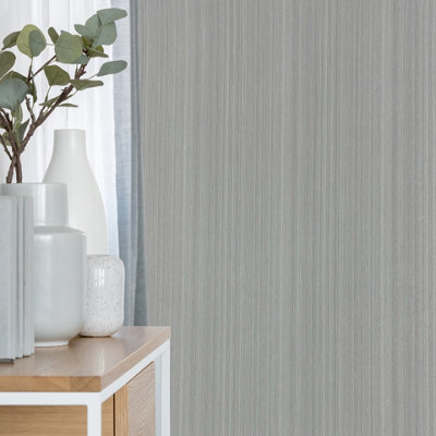 Superfresco Easy Glitter Stria Textured Plain Silver Wallpaper