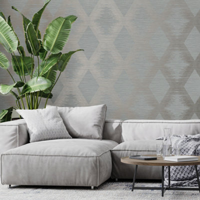Superfresco Easy Grey & Rose Gold Serenity Large Scale Geometric Wallpaper