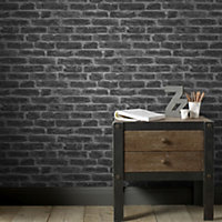 Superfresco Easy Industry Brick Effect Black/Grey Wallpaper