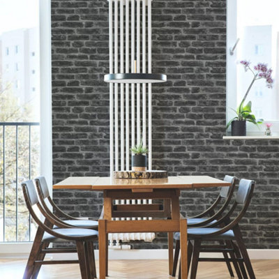 Superfresco Easy Industry Brick Effect Black/Grey Wallpaper at B&Q