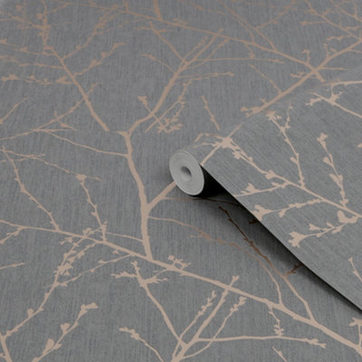 Superfresco Easy Innocence Floral Charcoal / Copper Wallpaper