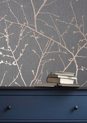 Superfresco Easy Innocence Floral Charcoal / Copper Wallpaper
