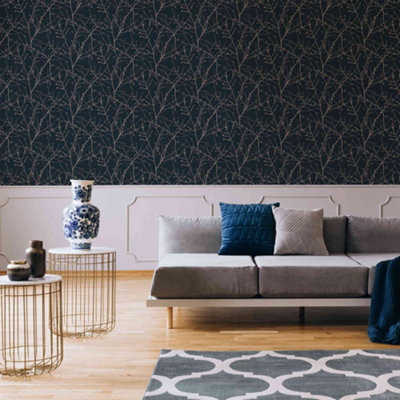 Superfresco Easy Innocence Floral Navy Wallpaper