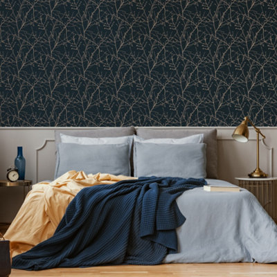 Superfresco Easy Innocence Floral Navy Wallpaper