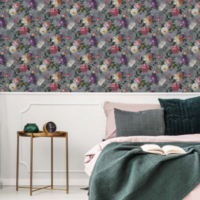 Superfresco Easy Isabelle Floral Grey Wallpaper | DIY At B&Q