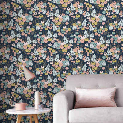 Superfresco Easy Lily Retro Navy Floral Wallpaper