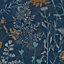 Superfresco Easy Navy & Copper Metallic Floral Wallpaper