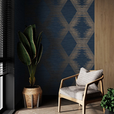 Superfresco Easy Navy & Copper Serenity Large Scale Geometric Wallpaper