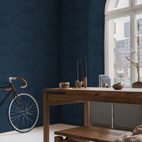 Blue/Teal Contemporary Wood Panel Wallpaper in Navy Blue