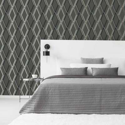 Superfresco Easy Prestige Geometric Charcoal Grey Wallpaper DIY at B&Q