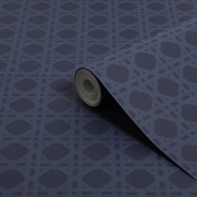Superfresco Easy Rattan Geometric Navy Wallpaper