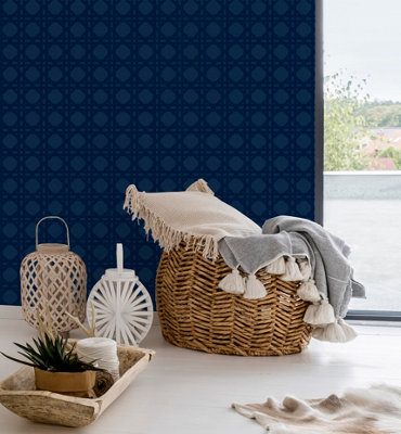 Superfresco Easy Rattan Geometric Navy Wallpaper