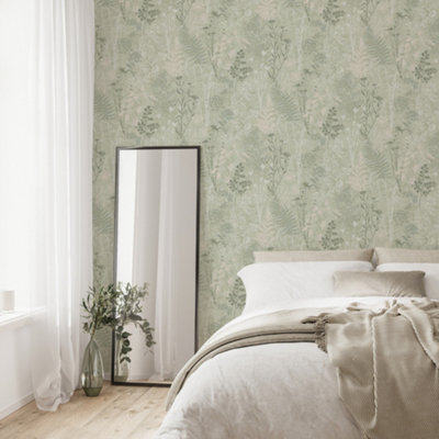 Superfresco Easy Sage Metallic Floral Wallpaper