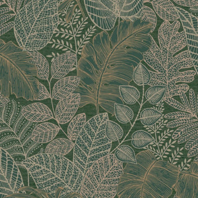 Superfresco Easy Scattered Leaves Forest Green Leaves Wallpaper