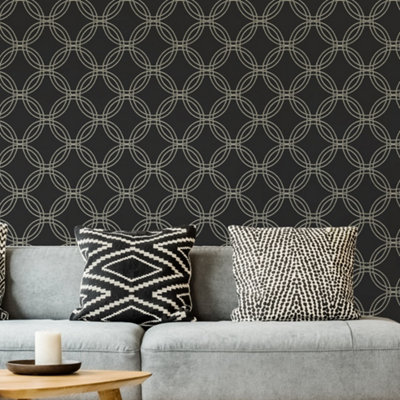 Superfresco Easy Serpentine Geometric Black Wallpaper