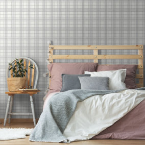Superfresco Easy Silver Country Tartan Checkered Wallpaper