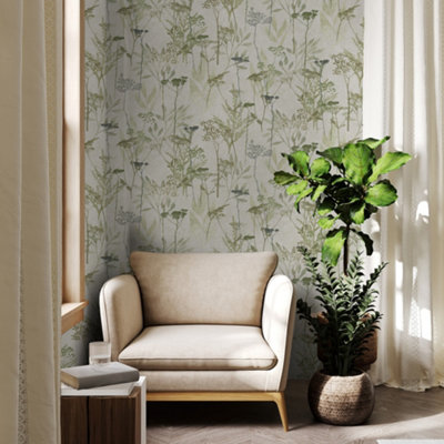 Superfresco Easy Solstice Sage Green Floral Wallpaper