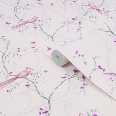 Superfresco Easy Songbird Tree & Butterfly Lilac Wallpaper
