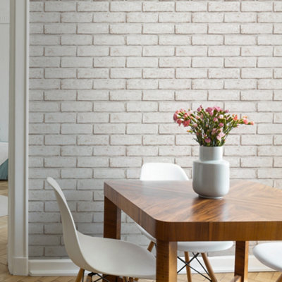 Superfresco Easy White / Red Brick Industrial Stone Tiled Wallpaper