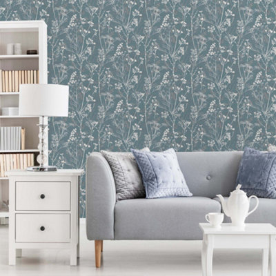 Superfresco Hedgerow Floral Teal Wallpaper