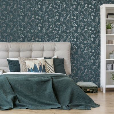 Superfresco Hedgerow Floral Teal Wallpaper