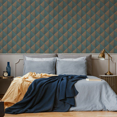 Superfresco Inception Geometric Petrol/Copper Wallpaper