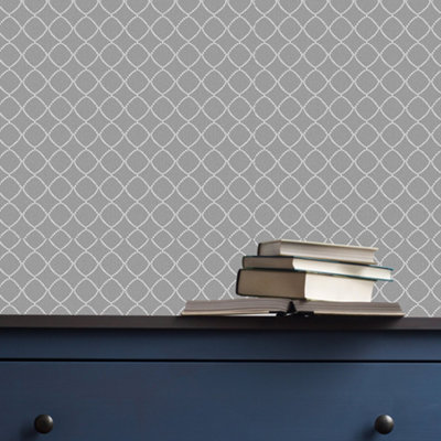 Superfresco Lilibet Geometric Charcoal Grey Wallpaper