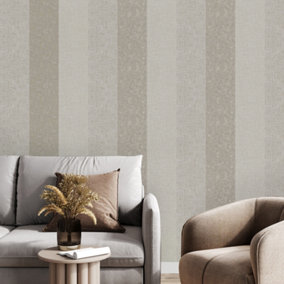 Superfresco Meadow Stripe Neutrals / Gold Plain Wallpaper