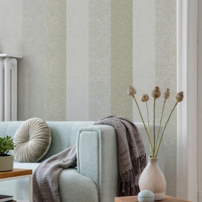 Superfresco Meadow  Stripe Sage / Gold Striped Wallpaper