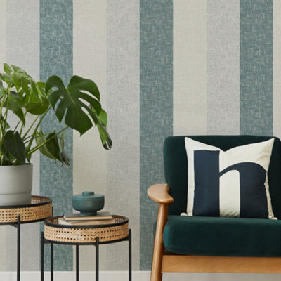 Superfresco Meadow Stripe Teal / Rose Gold Striped Wallpaper