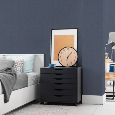 Superfresco Navy Rhea Plain Textured Wallpaper | DIY at B&Q