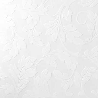 Superfresco Paintable Large Scrolling Leaf Textured White Durable Wallpaper