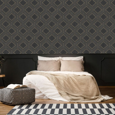 Prestige Geo Charcoal Wallpaper Grey Wallpaper Superfresco, 42 OFF