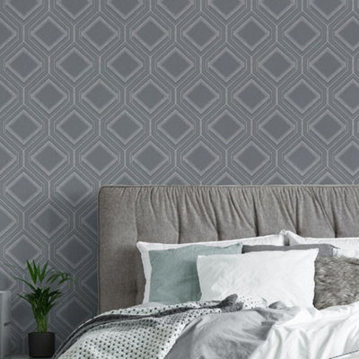 Superfresco Savile Row Geometric Slate Grey Wallpaper